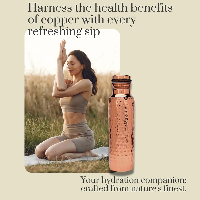 Perilla Home Pure Copper Water Bottle 34 Oz Leak Proof 100% Pure - Ayurvedic Copper Vessel - Drink More Water And Enjoy The Health Benefits Immediately - For Gym, Yoga Bottle (Hammered) - Image 4